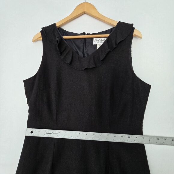 Mary McFadden Collection Womens 12 Black Linen Blend Ruffle Neck Sheath Dress - Picture 12 of 14
